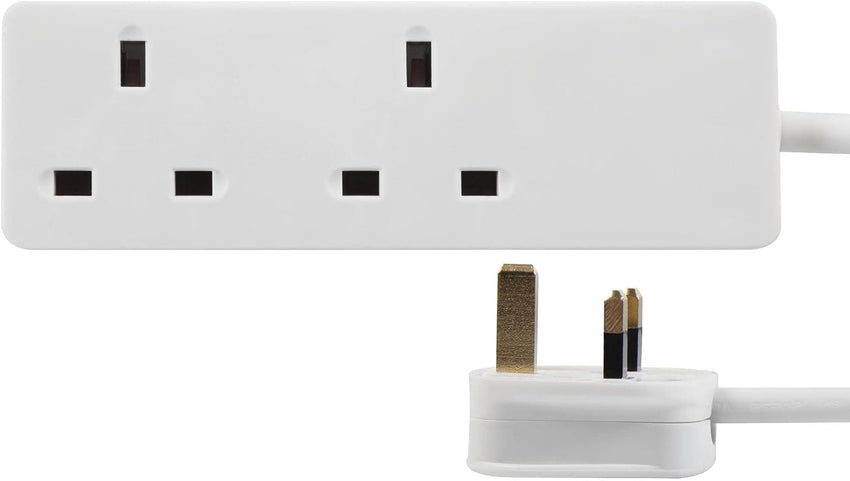PRO ELEC 2-Gang Extension Lead | 500mm Cable | 13A | UK Plug | White - PELB1403