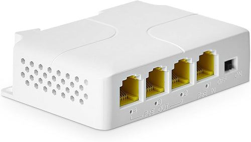 YuLinca 4 Port Gigabit PoE Extender with 1 PoE in 3 PoE Out, IEEE 802.3 af/at 30W PoE Repeater with 10/100/1000Mbps, Wall and Din Rail Mount PoE Passthrough Switch