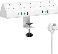 Desk Clamp Power Socket 45W USB-C Extension Lead White