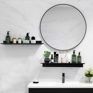 YUET Bathroom Shelf 2 Pack, Black Shower Caddy Wall Mounted Or Self Adhesive No Drill Waterproof, Metal Small Floating Shelves, Wall Storage Shelf for Living Room Bedroom Kitchen Floating Shelves 40CM