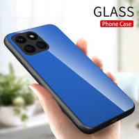 Case Cover for Honor X6a, Pure Colour Tempered Glass Back Case + Protective TPU Case for Honor X6a Cover (Light Blue 2)