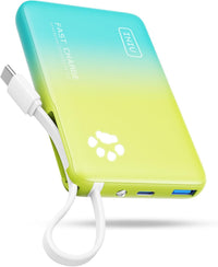 INIU 10000mAh Power Bank 20W Fast Charge Built-in USB-C Cable with Flashlight â Blue/Yellow