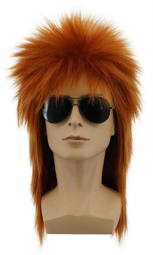 Mullet Style Heavy Metal Halloween Wig Spiked Rocker â Red Orange