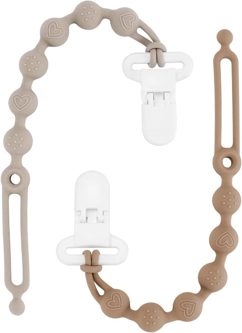 Silicone Pacifier Clip One-Piece Wooden Soother Design Fits Most Pacifiers â Sand & Light Grey