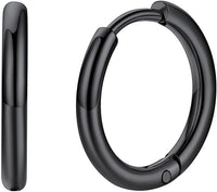 Mens Small Hoop Earrings Stainless Steel Minimal 12mm Black