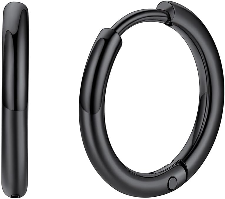 Mens Small Hoop Earrings Stainless Steel Minimal 12mm Black