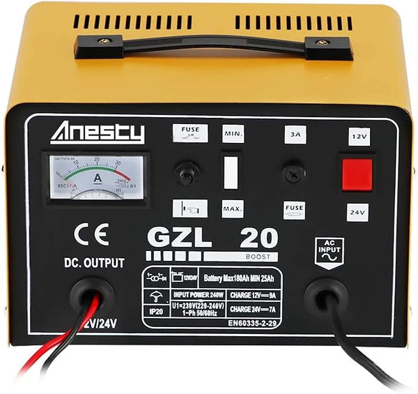 Car Battery Charger, 12V/24V 20A 20Amp Heavy Duty Battery Charger, Ideal for Various Vehicle Cars Vans Tractors Lead-acid Batteries
