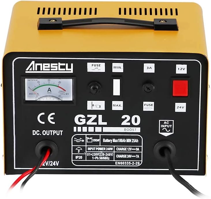 Car Battery Charger, 12V/24V 20A 20Amp Heavy Duty Battery Charger, Ideal for Various Vehicle Cars Vans Tractors Lead-acid Batteries