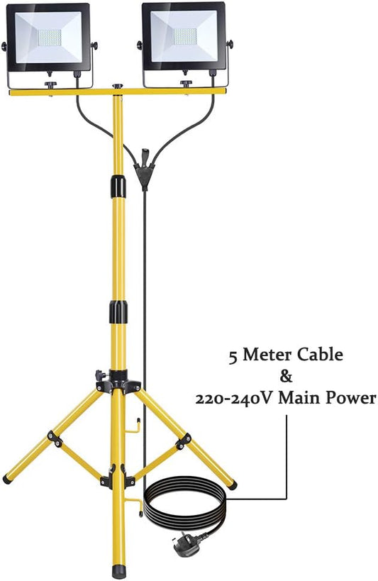 100W LED Tripod Work Light, Site Light with 1.5m Telescopic Tripod Stand, 8000 Lumen, 220V-240V, IP65 with 5m Cord, Switch for Workshop, Garage, Basement