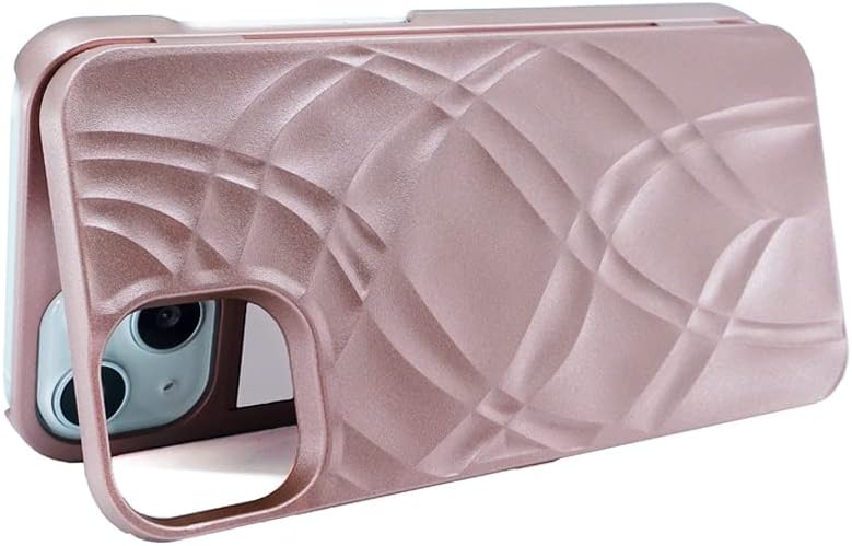 W7ETBEN iPhone 14 Wallet Case, iPhone 13 Case with Kickstand Built-in Mirror Shockproof Card Holder Cover for Apple iPhone 14 (2022) 6.1" /iPhone 13 (2021) 6.1 Inch (Rose Gold)