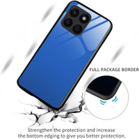 Case Cover for Honor X6a, Pure Colour Tempered Glass Back Case + Protective TPU Case for Honor X6a Cover (Light Blue 2)