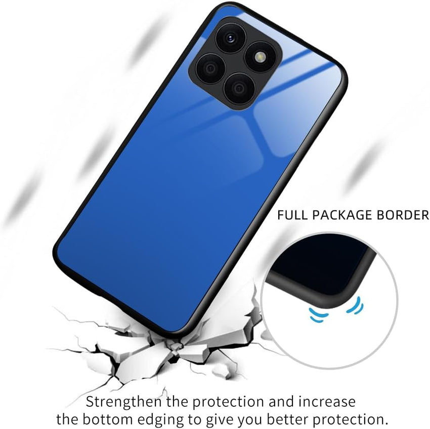 Case Cover for Honor X6a, Pure Colour Tempered Glass Back Case + Protective TPU Case for Honor X6a Cover (Light Blue 2)