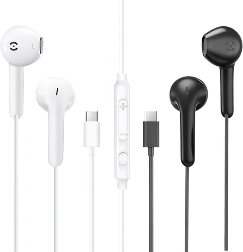 MAS CARNEY USB C Earbuds Wired TH9,Type-C Headphone with Mic,USBC Earphones Compatible with iPhone 15 16 iPad, Samsung Galaxy S25 S24 A53,Google Pixel,Xiaomi Redmi,Huawei Honor,OPPO,Vivo,Pack of 2