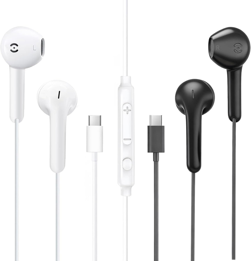 MAS CARNEY USB C Earbuds Wired TH9,Type-C Headphone with Mic,USBC Earphones Compatible with iPhone 15 16 iPad, Samsung Galaxy S25 S24 A53,Google Pixel,Xiaomi Redmi,Huawei Honor,OPPO,Vivo,Pack of 2