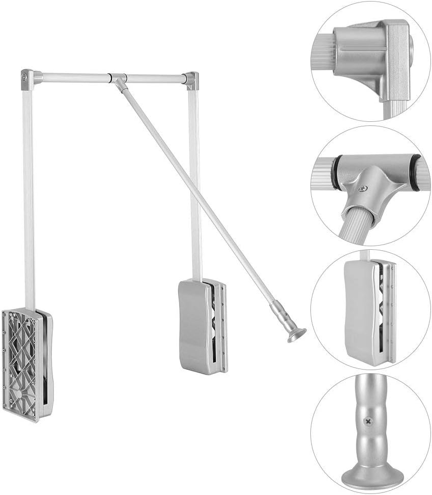 Nisorpa Pull Down Clothes Rail Adjustable 890-1210mm Wardrobe Lift Large Extendable Cloth Hanger Soft Return Storage System with Aluminium Rod Space Saving Weight Capacity 20KG