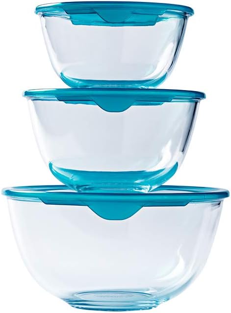 PyrexÃÂ® - Prep & Store - Set of 3 Heavy Duty Glass Bowls with Lids (0.5L - 1L - 2L) - BPA Free