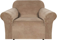 BellaHills Real Velvet Stretch Sofa Covers Couch Covers Sofa Slipcovers Furniture Protector for Sofas | Form Fitted with Elastic Bottom, Ultra Thick Soft Non Slip Covers (1 Seater, Camel)