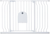 COMOMY 75-123cm Stair gate Pet Gate with Adjustable Cat Flap, Dog Gate for Stairs Doorways, Auto Close Baby Gate with Cat Door for House, Pressure Fit Easy Walk Through Safety Gate Extra Wide (White)
