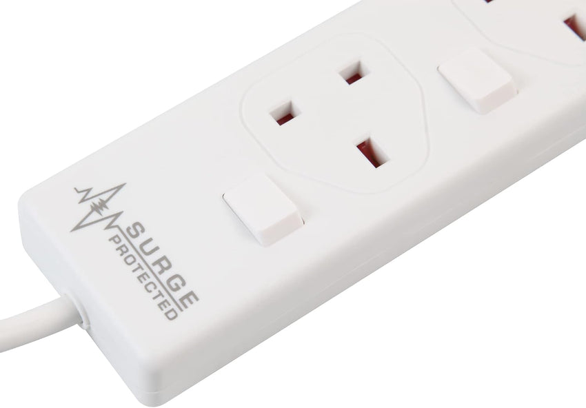 PRO ELEC PELB1942 4 Gang Switched Surge Protected Extension Lead White, 10m