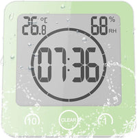 ALLOMN Bathroom Clock, LCD Digital Shower Clock Alarm Waterproof Touch Control Ã¢âÆ/Ã¢ââ° Temperature Humidity, Count Down Timer, 3 Mounting Methods, Battery Power (Green)