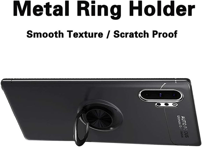 Phone Case for Samsung Galaxy Note 10 pro and Tempered Glass Screen Protector Cover With Stand Ring Holder Kickstand Accessories Heavy Duty Rugged Protective Shockproof Hard Bumper Black