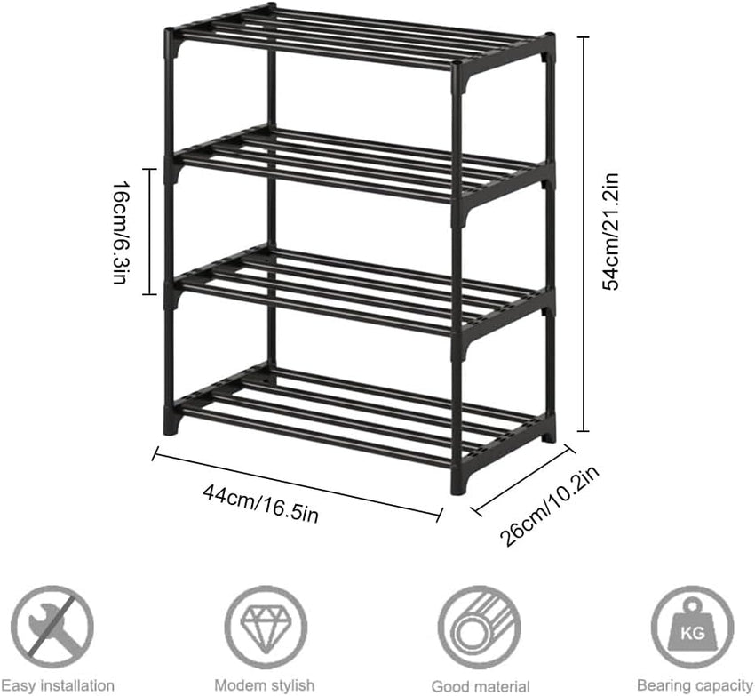 NIAWECAN Shoe Rack, 4 Tier Small Shoe Rack, Shoe Storage Rack, Sturdy Shoe Stand, Kids Toddler Adult Shoe Storage Organiser Shelf for Closet Entryway Hallway Bedroom, Space Saving
