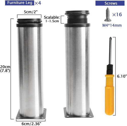4Pcs Furniture Legs, 7.87"/20cm Adjustable Furniture Support Feet,Adjustable Height Replacement Support Feet Legs for Sofa Table Chair Desk Kitchen Cupboard Cabinets Legs Feet (Silver)