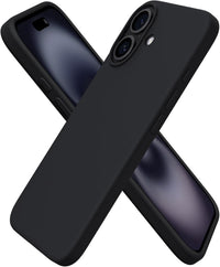 ORNARTO Compatible with iPhone 16 Case 6.1", Slim Liquid Silicone 3 Layers Full Covered Soft Gel Rubber 16 Phone Cases Cover 6.1 inch Black