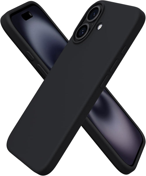 ORNARTO Compatible with iPhone 16 Case 6.1", Slim Liquid Silicone 3 Layers Full Covered Soft Gel Rubber 16 Phone Cases Cover 6.1 inch Black