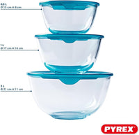 PyrexÃÂ® - Prep & Store - Set of 3 Heavy Duty Glass Bowls with Lids (0.5L - 1L - 2L) - BPA Free