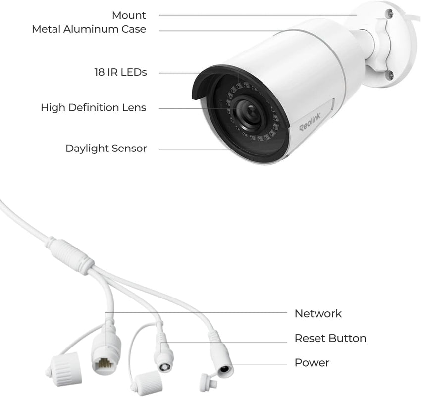 Reolink 5MP PoE CCTV Camera with Human/Vehicle Detection, IR Night Vision, IP67 Waterproof Time Lapse Audio Recording, RLC-510A