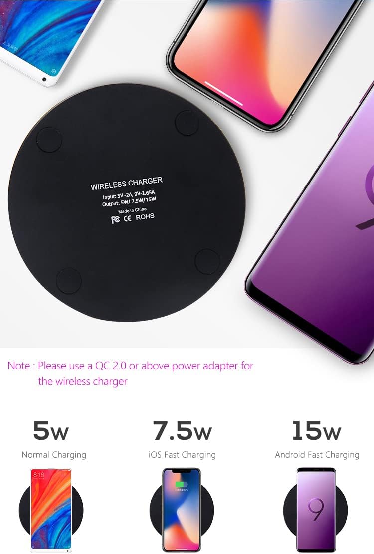 Wireless Charger Qi Certified 15W Fast Charging Pad Wireless Charger Compatible with iPhone 13 pro max/13/12/SE/11/X/XS/XR/8, Samsung Note S21/S20/S9(15W Black)