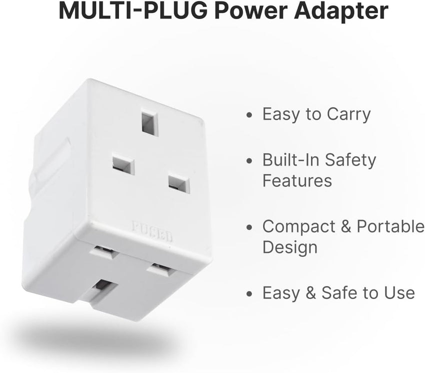 3 Way Power Adapter | Double Plug Adapters UK | Multi Socket Plugs Extension | Double Plug Socket | 3 Way Plug Adapter | Heavy Duty 13A Fuse