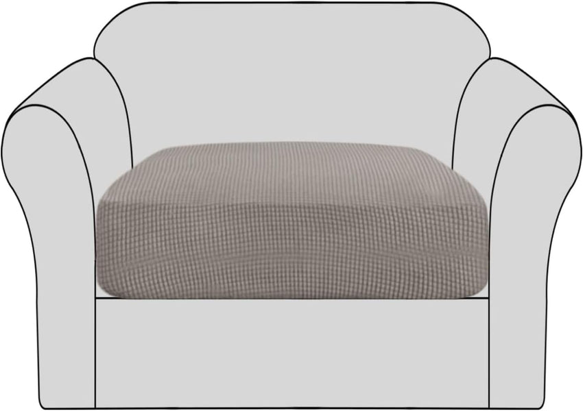 BellaHills Stretch Sofa Seat Cushion Cover Sofa Couch Cushion Furniture Protector Sofa Slipcover with Elastic Bottom Spandex Jacquard Fabric Small Checks(1 Piece, Taupe)