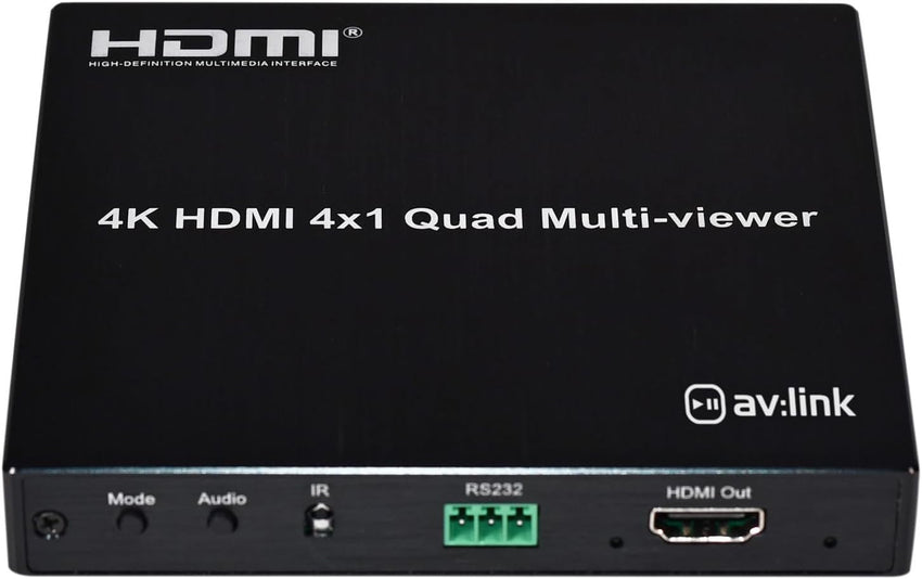 AV:Link | 4K HDMI Multi-viewer 4x1 | Seamless HDMI Switching with IR Remote, Multiple Display Options for CCTV, Gaming, Hospitality, and Entertainment