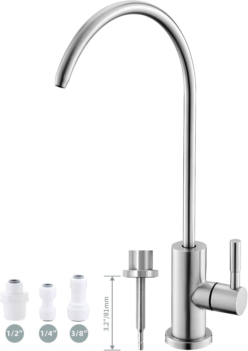 Drinking Water Tap,Easy to Install Sink Water Filter Tap,Lead-Free Reverse OsmosisTap for Kitchen Bar Sink,Brushed Nickel SUS304 Stainless Steel (Large)