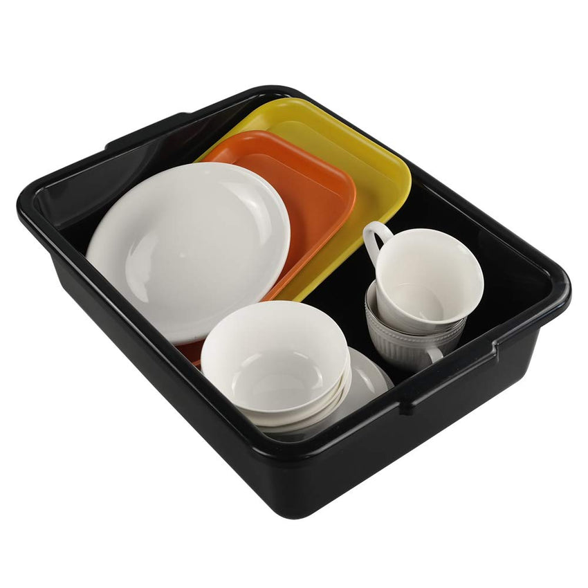 Teyyvn 13 L Plastic Commercial Bus Tub, Set of 4 Shallow Washing Up Bowls, Black