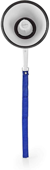 NEDIS 10W Megaphone, 250m Range with Built-in Microphone, Siren, Adjustable Volume, Record Function - White & Blue
