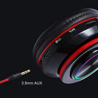 QZH Gaming Headset Head-Mounted Luminous B39 Headphone Wireless Bluetooth Earphones Black Red