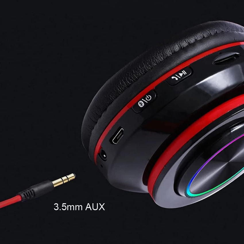 QZH Gaming Headset Head-Mounted Luminous B39 Headphone Wireless Bluetooth Earphones Black Red