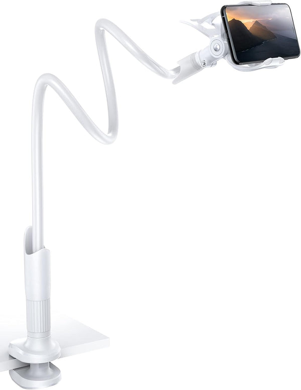 Lamicall Gooseneck Phone Holder, Flexible Holder for Bed - Lazy Arm 360 Adjustable Clamp Bracket for iPhone 16 15 14 Pro Max Plus, 13 12 Pro Max Mini, 11 Pro Xs XR X, Samsung S23, Smartphones - White