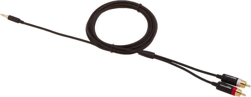 Amazon Basics 3.5 Aux to 2 x RCA Adapters, Audio Cable for Amplifiers, Active Speakers with Gold-Plated Plugs, 2.4 m, Black