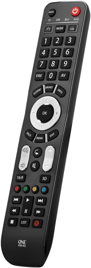 One For All Evolve 4 Universal Remote Control - Operates 4 devices (TV Freeview Blu-ray and Audio) - Works with all brands - Black -URC7145