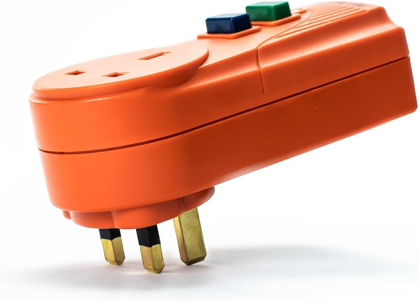 STATUS Orange Circuit Breaker | 13A UK Plug RCD Socket Adapter | SRCDORX3