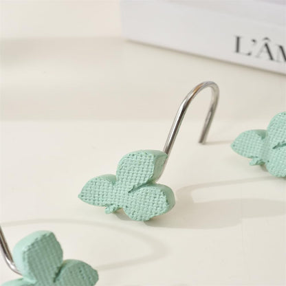 12Pcs Shower Curtain Hooks Green Leaves Decorative Rings â Multi