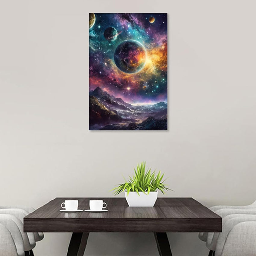 Planet Canvas Wall Art 1-Panel Milky Way Galaxy Print Framed Modern Home Decor â 36x24 in