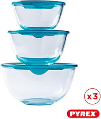 PyrexÃÂ® - Prep & Store - Set of 3 Heavy Duty Glass Bowls with Lids (0.5L - 1L - 2L) - BPA Free