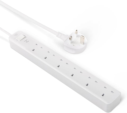 Amazon Basics Surge Protector Power Strip with Safety Shutters, 6-Outlet, 600 Joule, 0.61-m Cable, White