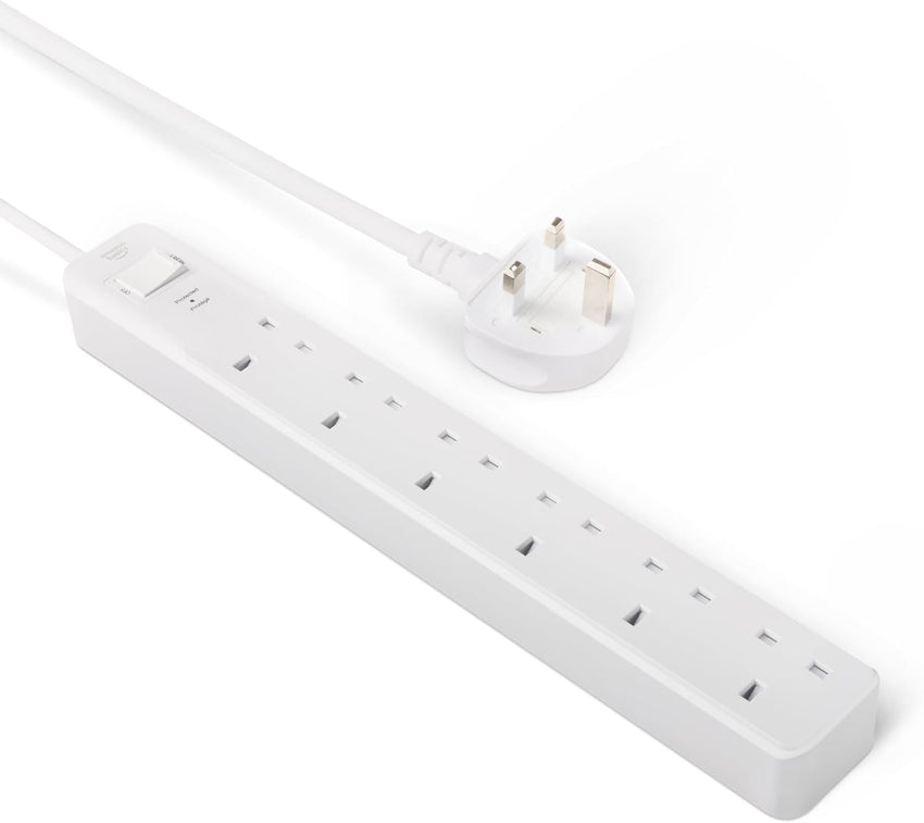 Amazon Basics Surge Protector Power Strip with Safety Shutters, 6-Outlet, 600 Joule, 0.61-m Cable, White
