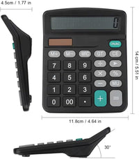 Desktop Calculators Solar & Battery Power 12 Digit Large LCD Display with Included AA Battery Power for Business Office School Home(classic black)